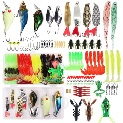 Kit de leurres de pêche, 94 pièces, pour bar, truite, saumon, accessoires de pêche, outil de matériel, appâts pivotants 94pcs set red