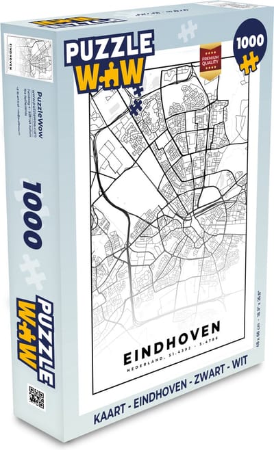 Puzzel Kaart - Eindhoven - Zwart - Wit - Legpuzzel - Puzzel 1000 stukjes volwassenen