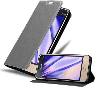 Cadorabo Hoesje geschikt voor Samsung Galaxy J1 MINI in TITANIUM GRIJS - Beschermhoes met magnetische sluiting, standfunctie en kaartvakje Book Case Cover Etui