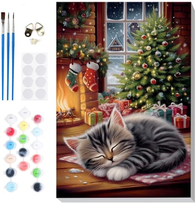 Dailygoods - Lxmsja Kerstverf op nummer voor volwassenen, beginner met frame, schilderen op nummer voor volwassenen op canvas, doe-het-zelf acrylschilderset kunst en ambachten geschenken voor huiswanddecoratie, 20