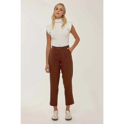 Hoge taille geplooide pijpbroek