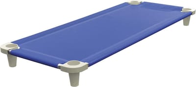 Kinderbedje - Peuterbed stapelbaar - Rusten en slapen - Stevig stalen frame - 133 x 54 cm - Blauw gaas grijs