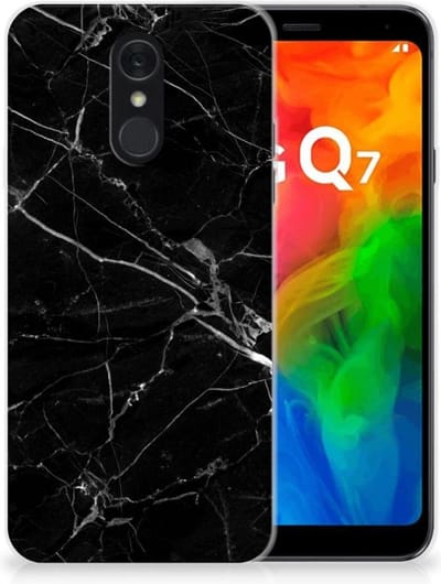 LG Q7 TPU Siliconen Hoesje Marmer Zwart - Origineel Cadeau Vader