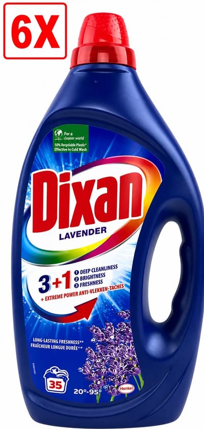 6 x Dixan - Vloeibaar Wasmiddel en Vlekverwijderaar - Witte en Gekleurde Was - Lavendel - 35 Wasbeurten