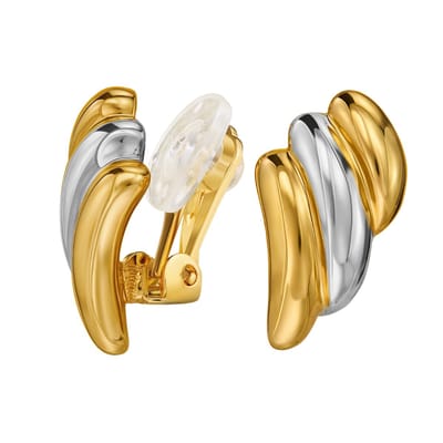 Traveller Clip Oorbellen - Oorclips Dames - Bicolor - Goud en Zilver - 22kt Verguld & Geplatineerd - 17 x 10 mm - 157771