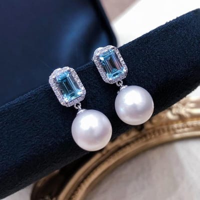 Boucles d'oreilles Huitan Perle Simulée avec Zircone Cubique Bleu Carré Tendance Femmes Accessoires d'Oreille Nouvelle Alliance Bijoux de Mode gray