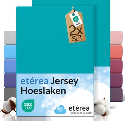 etérea Jersey hoeslaken 2-pack 100x200-120x200 cm (hoek 25 cm) 100% katoen - Oceaanblauw
