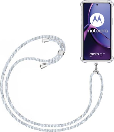 Telefoonkoord + Hoesje Geschikt voor Motorola Moto G84 - Lengte Verstelbaar - Telefoonketting - Shock Proof Case - Baby Blauw