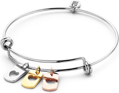 CO88 Collection Inspirational 8CB-90091 Stalen Armband met Hangers - Open Harten - One-size - Zilverkleurig