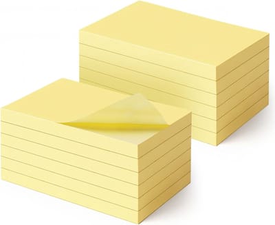 Set van 1200 Zelfklevende Sticky Notes 76 x 127 mm voor Kantoor, Studie en Thuis - 100 Vellen per Blok, 12 Blokken