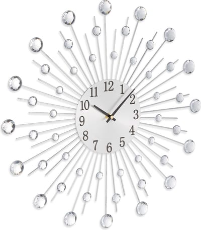 wandklok diamanten - op batterijen - analoog - Ø 50 cm - keukenklok - zilver