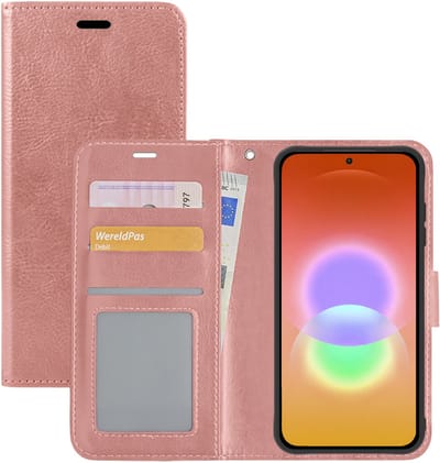 Hoesje - Met Pasjeshouder - Geschikt voor Samsung Galaxy A27 - Luxe Bookcase Portemonee - Flip Case - Kunstleer Book Case - Flipcase - Book Cover - Walletcase - Portemonneehoes - Rosé goud