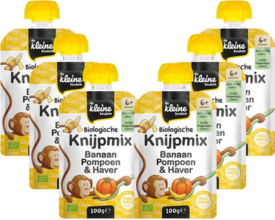 de Kleine Keuken Biologische Knijpmix Banaan, Pompoen & Haver - 6 x 100 gr - Voordeelverpakking
