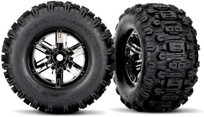 2x Monster Truck Wielen Sledhammer Chroom Zwart voor 8S RC Voertuigen
