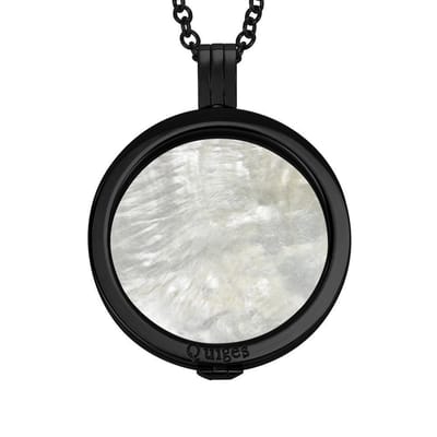 Quiges - Munthouder met Ketting en Munt 33mm Schelp Beige - RVS Zwart - ERHS1005