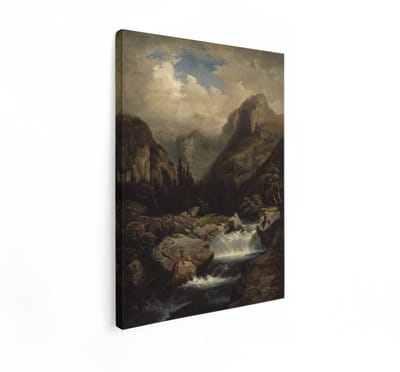 Artaza Canvas Schilderij Bergen - 30x40 cm - Wanddecoratie Landschap - Muurdecoratie Rivier - Decoratie Bos Natuur - Kamer Accessoires