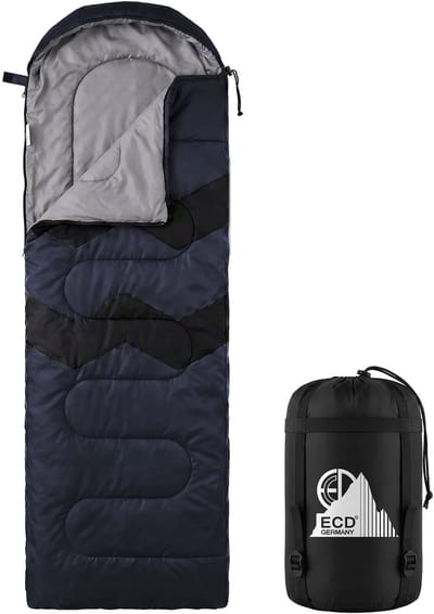 Slaapzak outdoor voor camping, donkerblauw, 210 cm, 3 seizoenen voor volwassenen, 2in1 deken slaapzakken waterafstotend, warm, compact & lichtgewicht