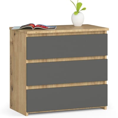 Nachtkastje CL3 met 3 Lades / AKORD Furniture Factory / Artisan Eik - Grafietgrijs / 60 x 57 x 35 cm