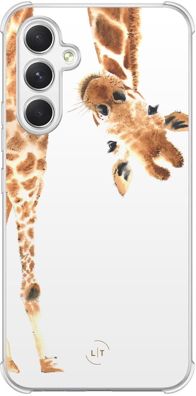 Shockproof hoesje - Geschikt voor Samsung Galaxy A54 - Giraffe - Extra sterke case - TPU/polycarbonaat - Giraffe - Bruin, Transparant