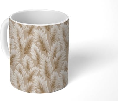 Mok - Koffiemok - Botanisch - Patroon - Beige - Mokken - 350 ML - Beker - Koffiemokken - Theemok