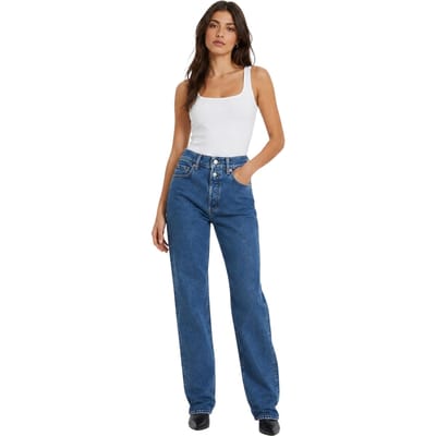 Replay Rechte jeans met twee knopen voor dames (Blauw)