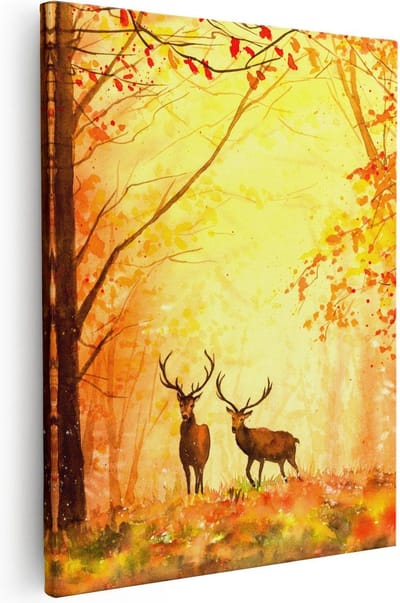 Artaza Canvas Schilderij Hert - 40x50 cm - Wanddecoratie Boom - Muurdecoratie Herfst - Kamer Accessoires