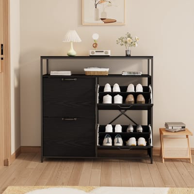 Bealife FS63 Schoenenrek - Opvouwbaar Met 4 Deuren en Open Opbergvak - 95x98x30 cm - Zwart