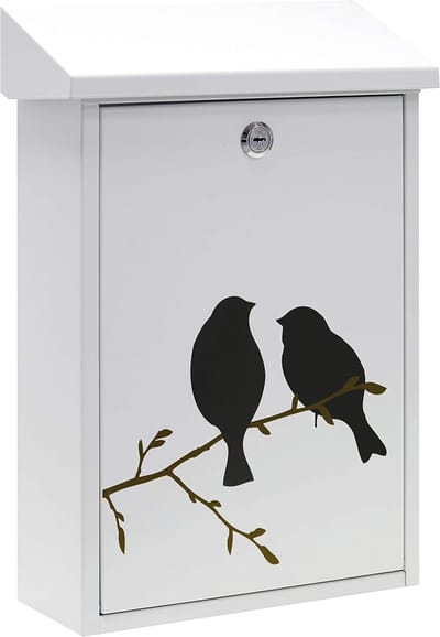 Brievenbus Buiten - Postbak Metaal - Post Ontvangen - Met Vogels Print - Formaat DIN A4 - Wit Zwart