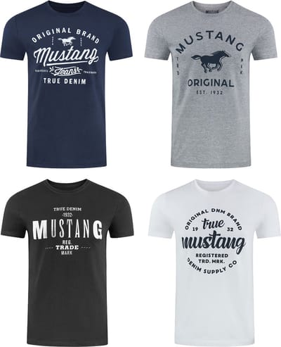 Mustang Heren T-Shirt 4-pack Mustang heren-T-shirt regular fit Veelkleurig XXL Ronde Hals Volwassenen Opdruk Print Shirts