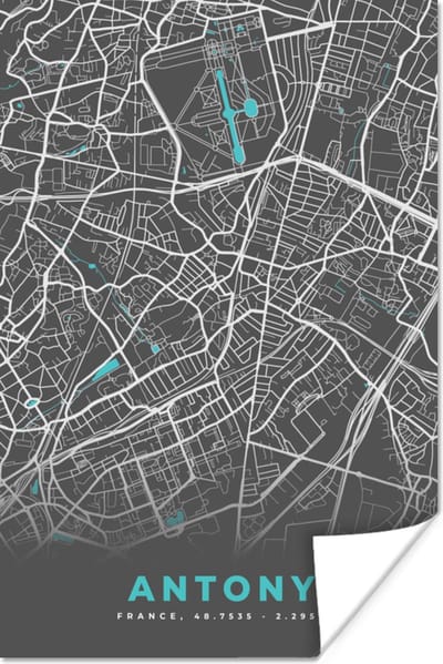 Poster Antony - Kaart - Plattegrond - Stadskaart - Frankrijk - 120x180 cm XXL