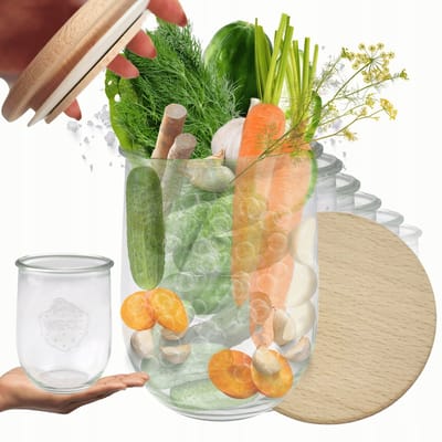 Weck Potten 1L met Houten Deksel - Set van 6 - Ideaal voor Bewaren & Pasteuriseren