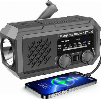 PROOPL Noodradio voor Noodpakket – Opwindbaar, Zonnepaneel & Powerbank – AM/FM Radio – LED Zaklamp – Voor Stroomuitval, Crisis & Kamperen