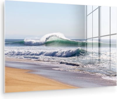 MuchoWow® Glasschilderij 120x80 cm - Schilderij acrylglas - Strand - Golven - Zee - Foto op glas - Muurdecoratie woonkamer - Wanddecoratie slaapkamer - Schilderijen