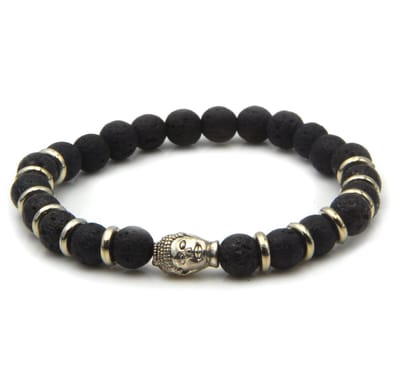 Kralenarmband met zwarte lavasteenkralen en boedha hoofd