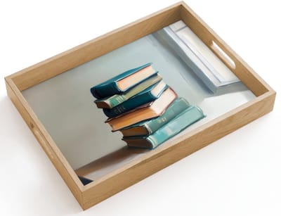 Dienblad hout 40x30 cm - Schootdienblad - Stapel - Boeken - Groen - Daglicht - Borrelplank rechthoek - Plateau dienbladen