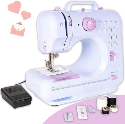 Naaimachine Kinderen 10 Jaar en Ouder - Cadeau voor je Kleine - Naaien voor Beginners - Meerdere Standen - Wit met Licht Paars - Starterspakket
