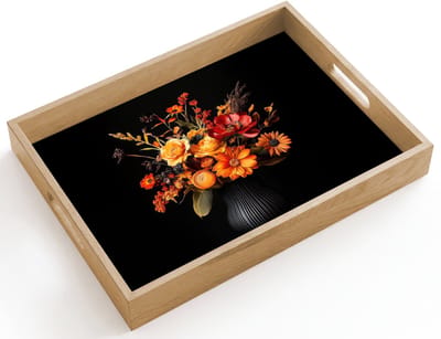 Dienblad hout 40x30 cm - Schootdienblad - Herfst - Boeket - Oranje - Borrelplank rechthoek - Plateau dienbladen