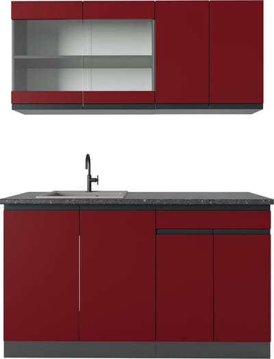 Vicco R-Line Eenpersoonskeuken – 140 cm J-vorm Rood/antraciet