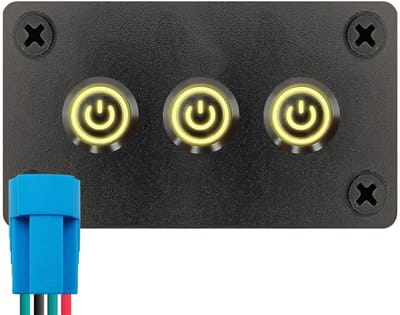 ProRide Metalen Drukschakelaars ON-OFF 220V - 12mm - Drievoudig inbouwpaneel - IP67 - LED indicatie Geel