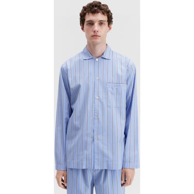 Tekla Unisex Poplin, Pyjamas Shirt Bassett Stripes Maat: XXS | Nachtmode Outlet | Unisex | Blauw