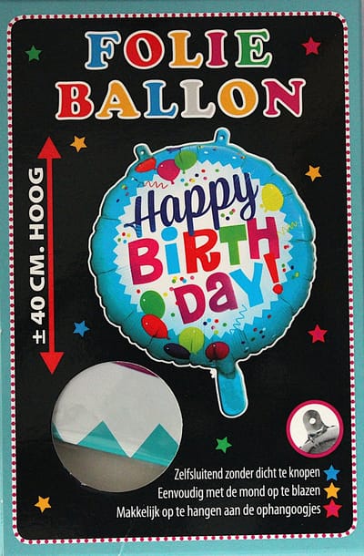 Folieballon - Happy Birthday ! - Verjaardag - Geburtstag - 40cm - Folie - Ballon - Zelfsluitend - Eenvoudig Met Mond Opblazen - Ophangoogjes - Touche Cards