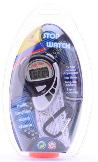 Johntoys Stopwatch - 1x - zwart - kunststof - met alarm - geschikt voor sport, training en wedstrijden
