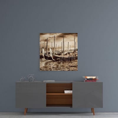 Insigne Glazen Schilderijen - Zeegezicht Boot Venetië Glasschilderij - Wanddecoratie Op Glas - 50x50 cm