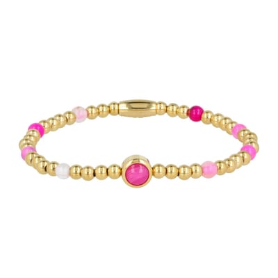My Bendel - Goudkleurige Bedelarmband met Rose Stripe Agate - met Luxe Cadeauverpakking | Sieraden Voor Dames | Maat S