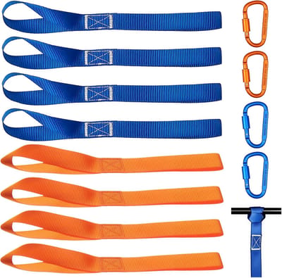 8pcs Lashing Loops - Nylon Lashing Loops voor Motorfiets met 4 Pcs Schroef Carabiners - Belastbaarheid 1000kg - Loops Belt voor Auto, Motorfiets, Vervoer, Fiets Camping, 40.5cm×2.5cm