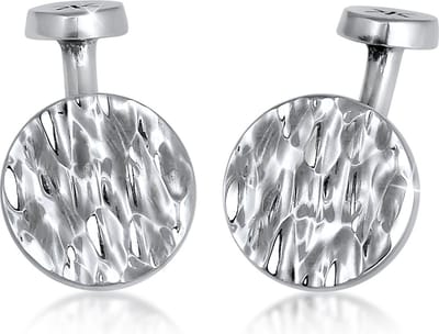 KUZZOI - Manchetknopen - Herenplaatje Ronde gehamerd Robuust in 925 Sterling Zilver - Heren