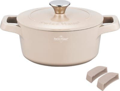 Swiss Haus® ZC20BE Braadpan Inductie met Deksel - Ø 20 cm / 2.5 Liter Soeppan - PFAS Vrij - Braadpannen Voor Alle Warmtebronnen - Pan Met Sapphire™ Antiaanbaklaag - Beige