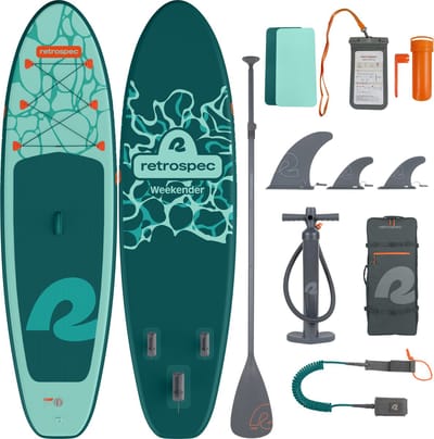 Retrospec Opblaasbaar Supboard - 320 cm - Inclusief Peddel, Opbergtas en Accessoires - Stand Up Paddle Board / SUP - Groen / Turquoise