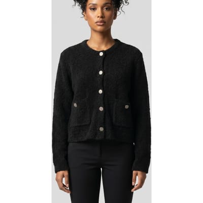 Rich & Royal Crew Neck Cardigan Bouclé Black Size: XL | Cropped Jackets Outlet | Dames | Zwart