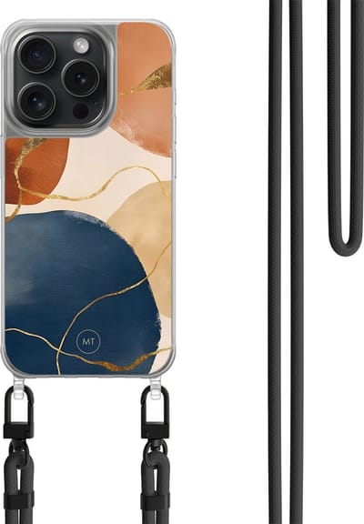 Hoesje met koord geschikt voor iPhone 13 Pro - Abstract harmony - Inclusief zwart koord - Crossbody beschermhoes - Transparant, Multi - Mooie Telefoonhoesjes
